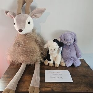 Jellycat Plush Trio - Roxie Reindeer , Carey Calf , Viola Bunny